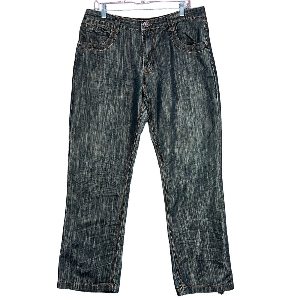 Vintage Brooklyn Express Mens Jeans Black Tan Denim Straight Leg Y2K 34x32